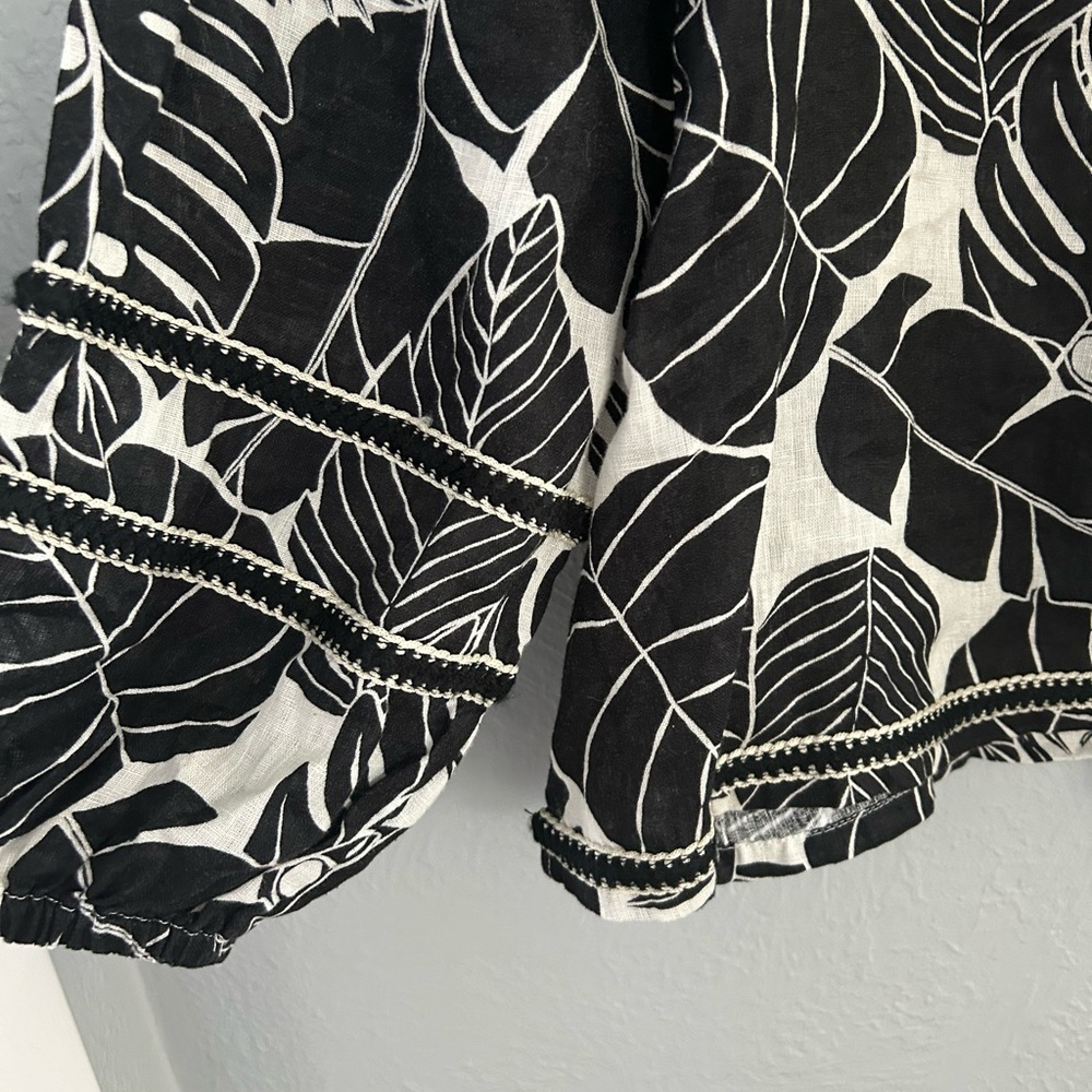 Nwt Cynthia Rowley 100% Linen Off Shoulder Blouse, Black/White, Women’s Size L. — image 4 of 7